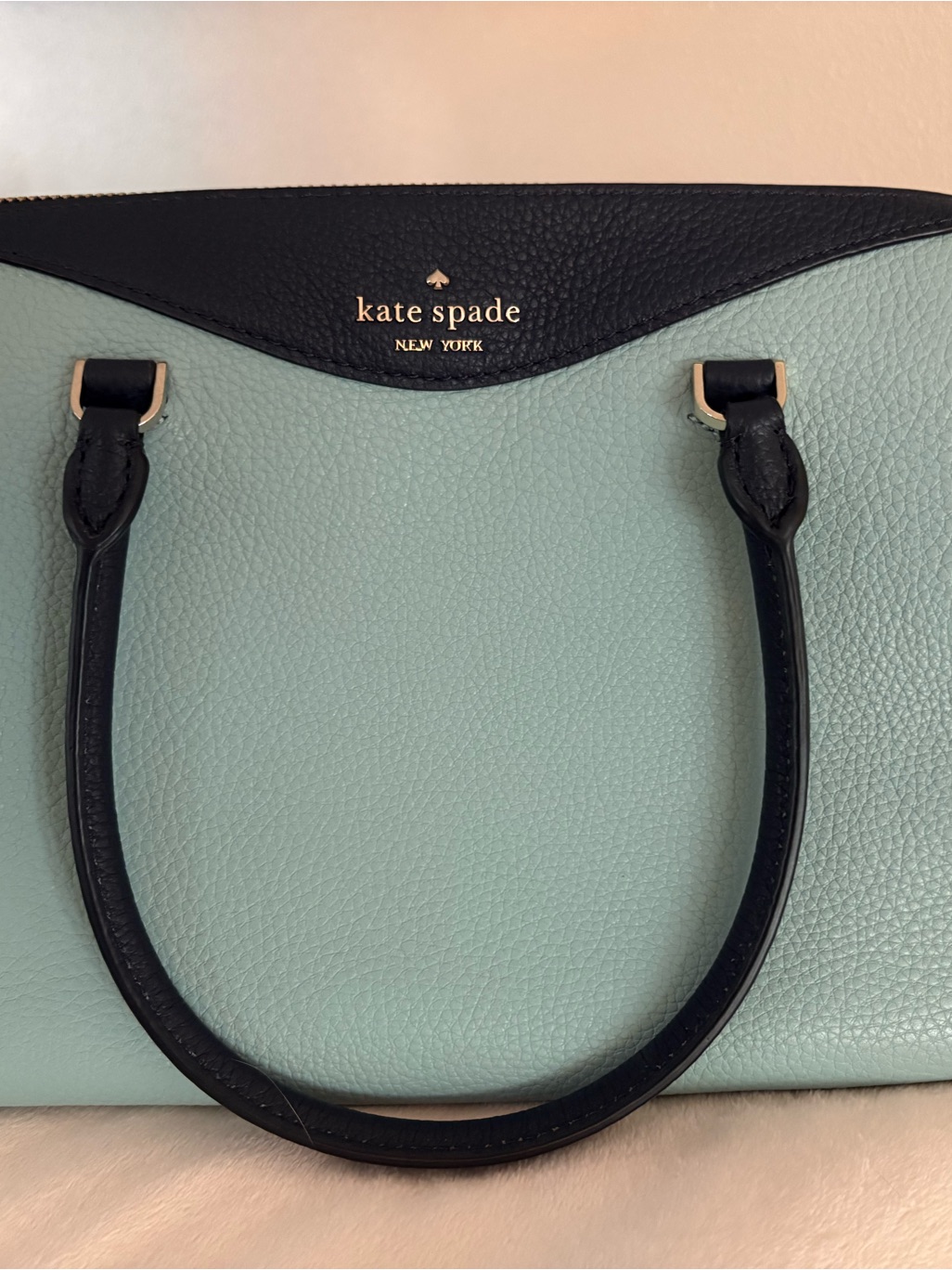 Kate Spade New York Mimi Satchel Colorblock Mint Navy Pebbled Leather